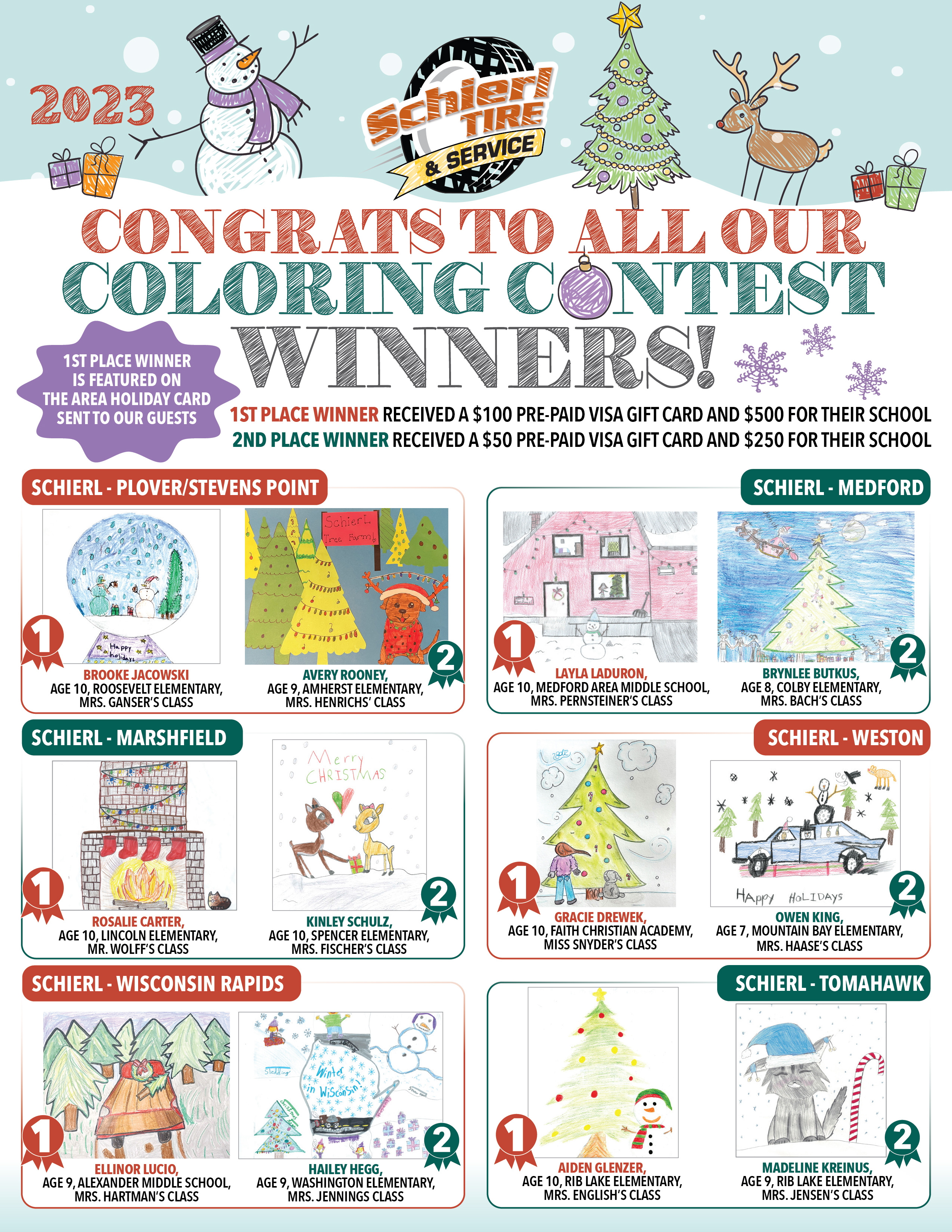 2023 Holiday Coloring Contest Winners - Medford, WI 